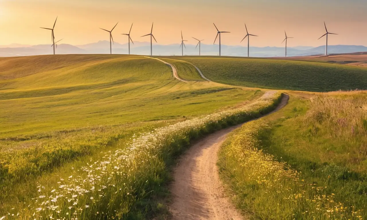 Un paisaje vibrante con colinas y energías renovables