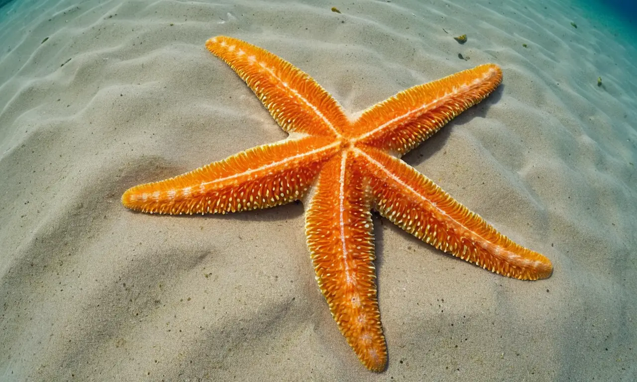 Estrella de mar naranja en un fondo marino