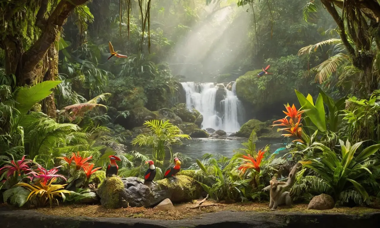 Diorama vibrante de jungla lleno de vida