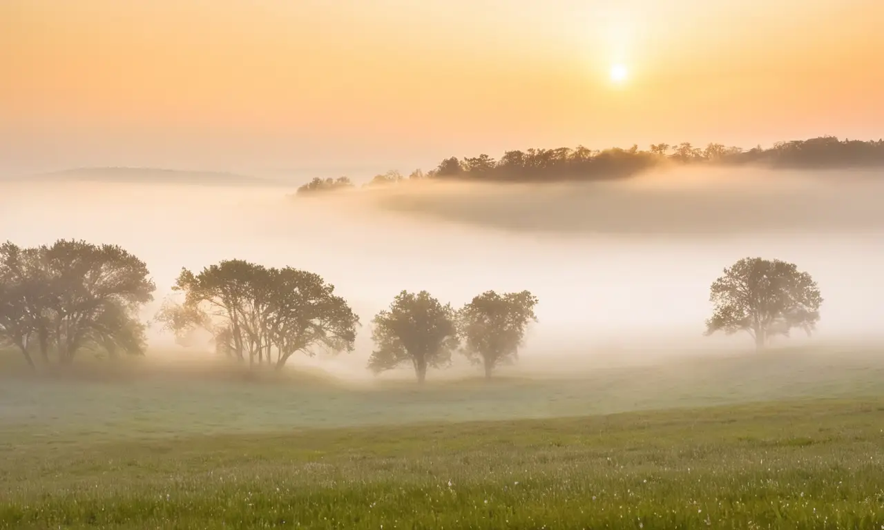 Niebla suave envuelve un paisaje tranquilo