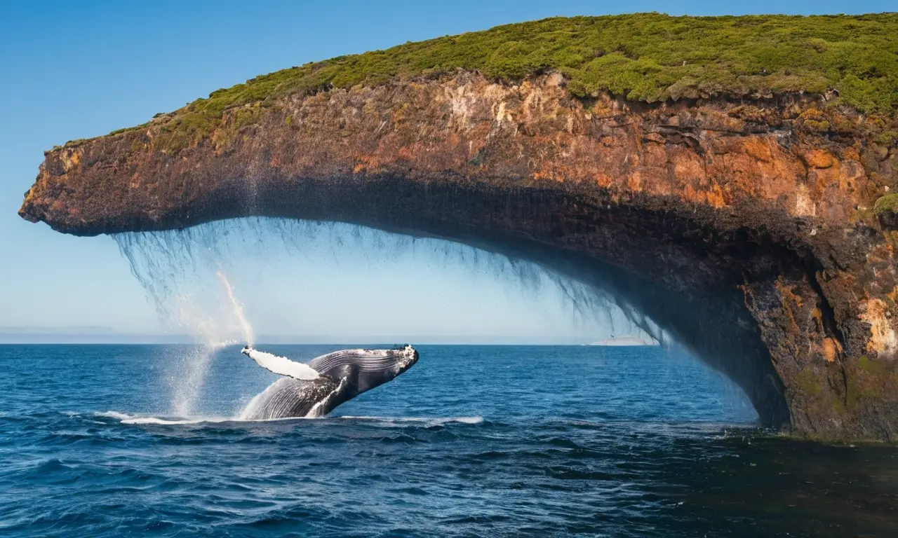 Oceano sereno con ballena y belleza frágil