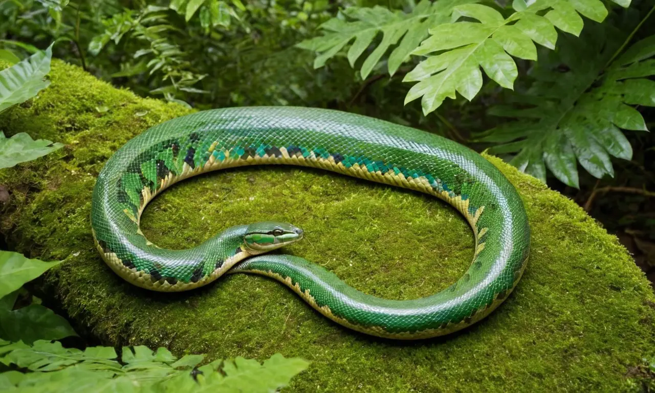 Serpiente brillante en una jungla vibrante