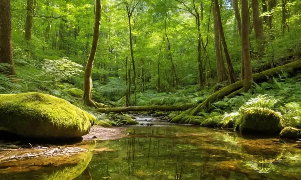 Un bosque exuberante con luz filtrada