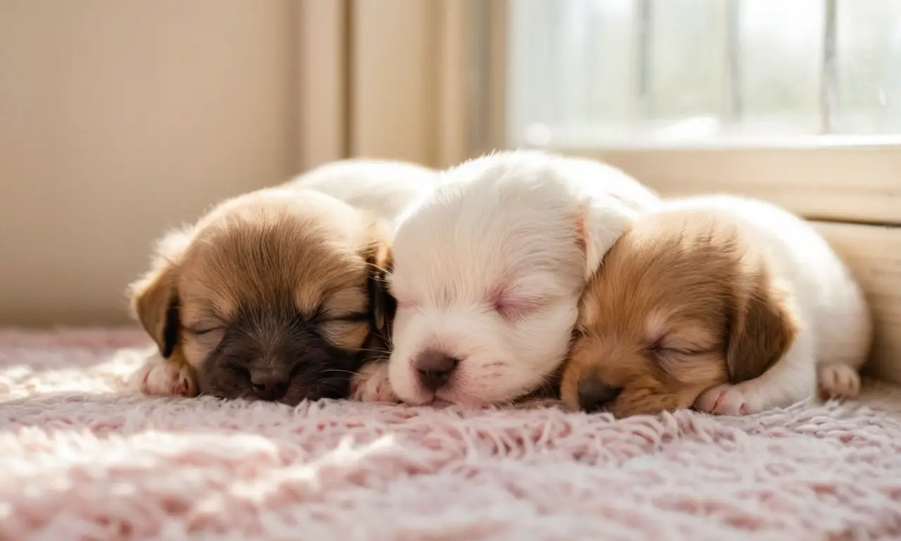 Tres cachorros dormidos en un cálido ambiente