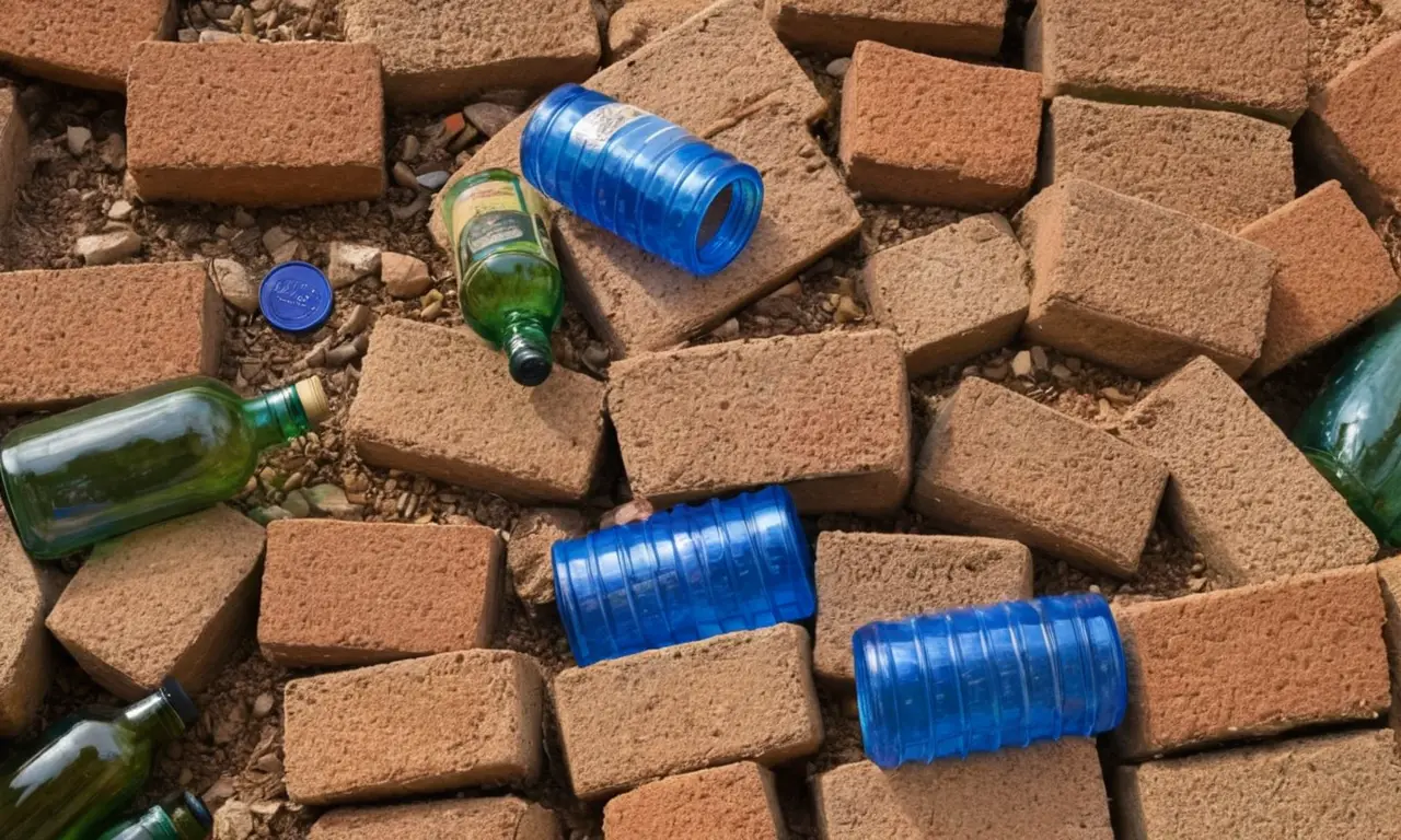 Ladrillos de botellas PET en un sitio de construcción