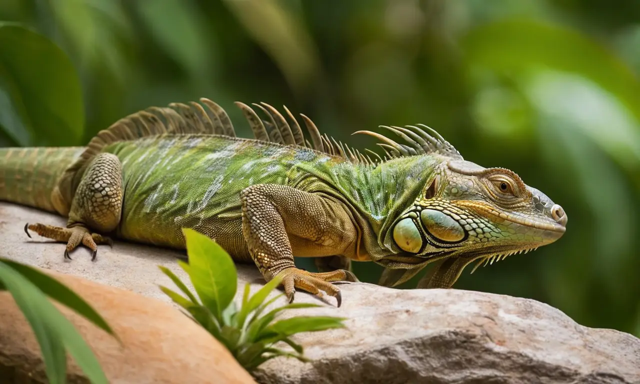 Iguanas baskan en un hábitat tropical