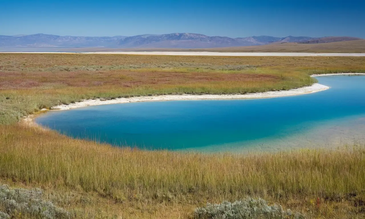 Hermoso lago salado bajo un cielo azul
