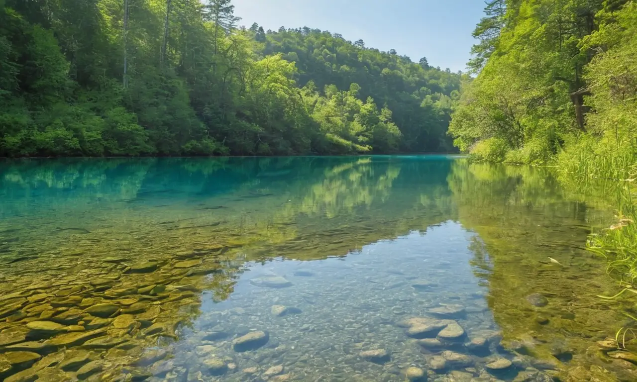Lago sereno rodeado de naturaleza exuberante