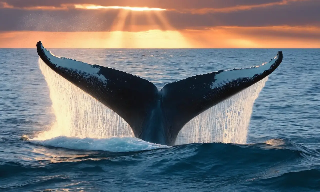 Ballena majestuosamente salta en el océano