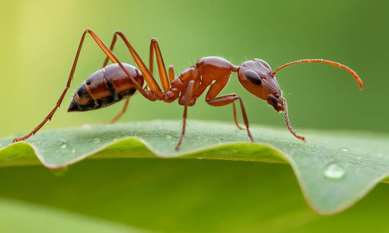Ant en hoja en un ecosistema vibrante