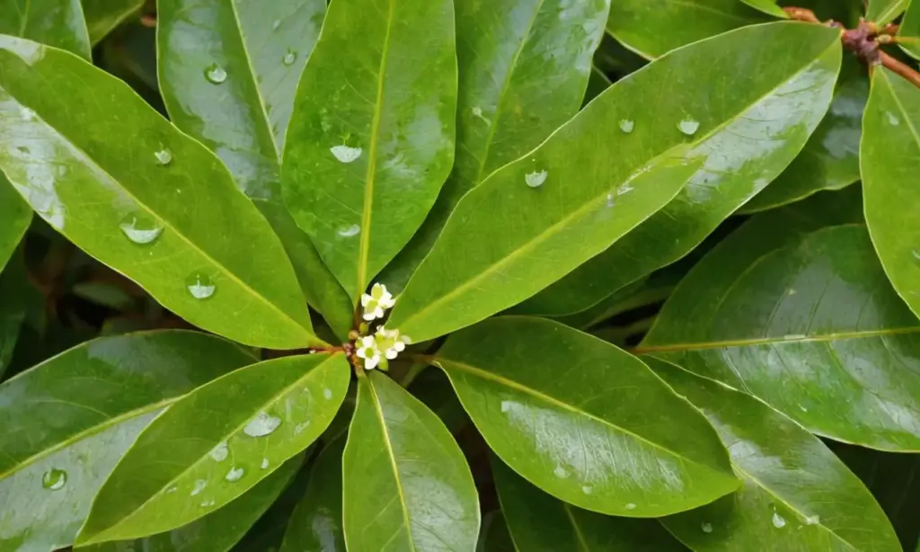 Jardín vibrante con laurel y luz suave