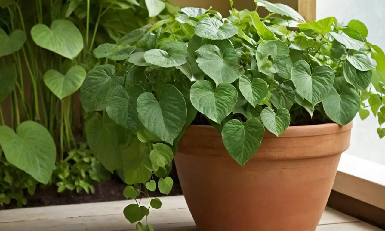 Plantas verdes brillantes en una hermosa maceta