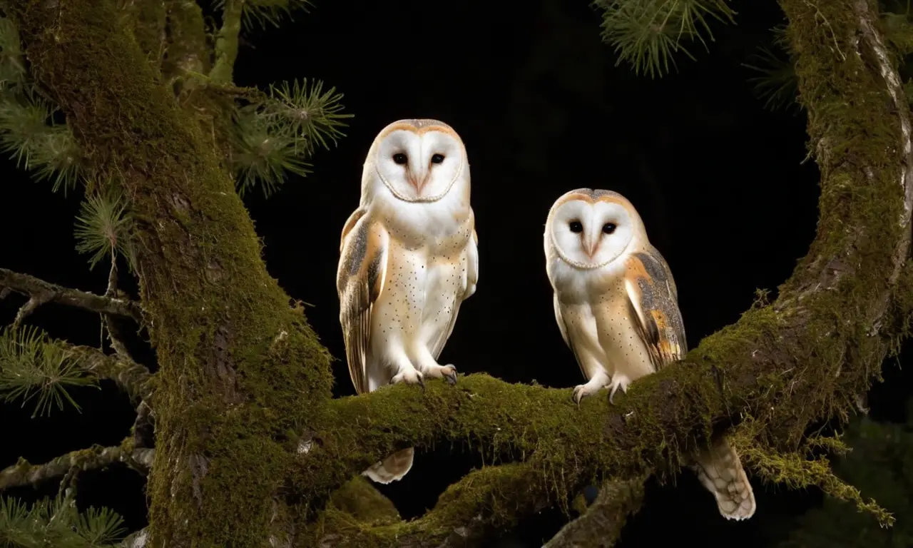 Bosque iluminado por luna con aves