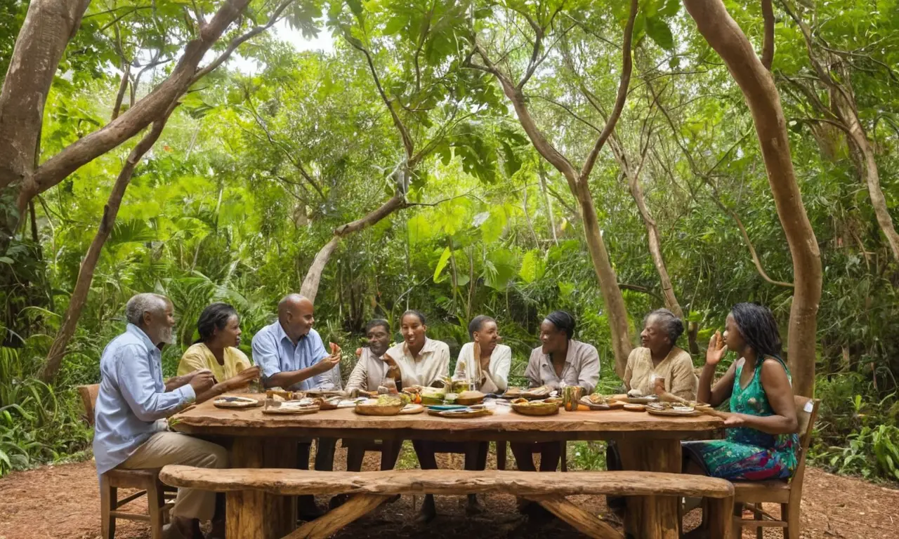 Comunidad unida en un fértil bosque
