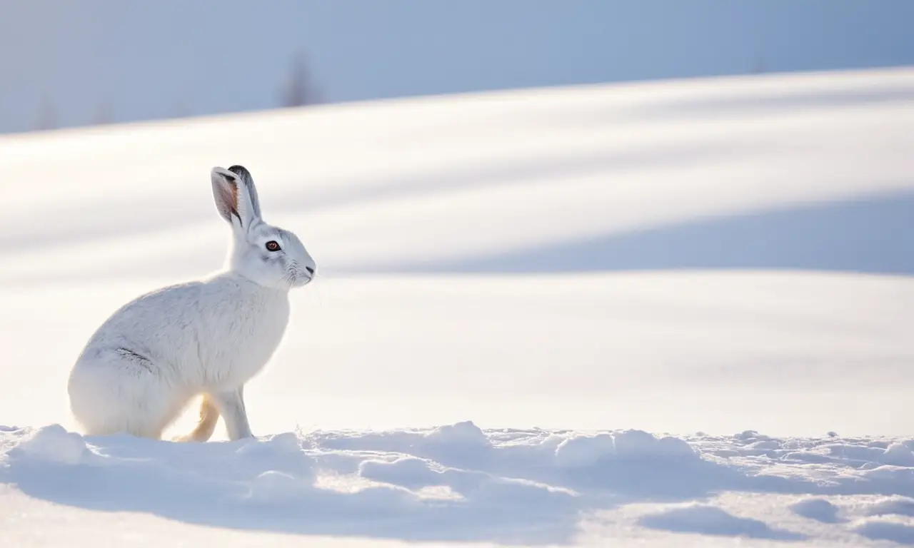 Un paisaje nevado con un suave conejo ártico