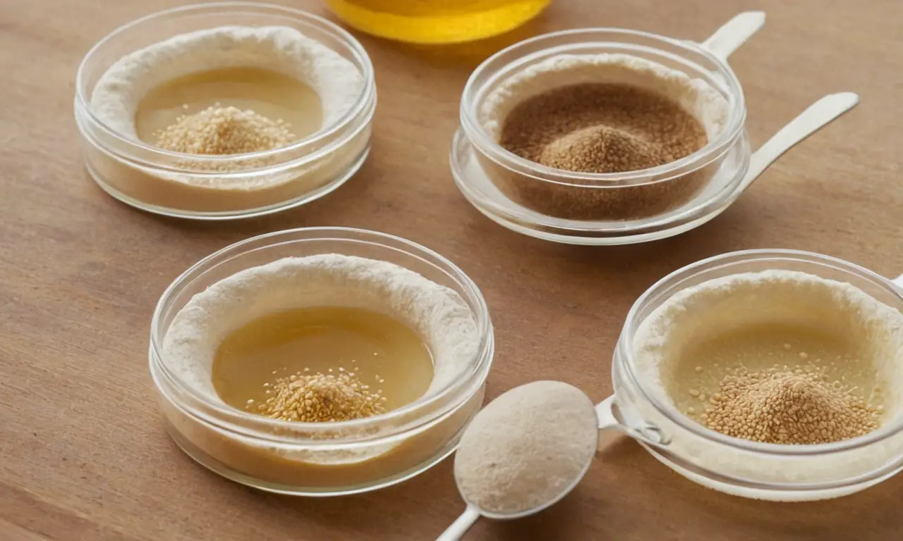 Muestras de levadura en platos de Petri