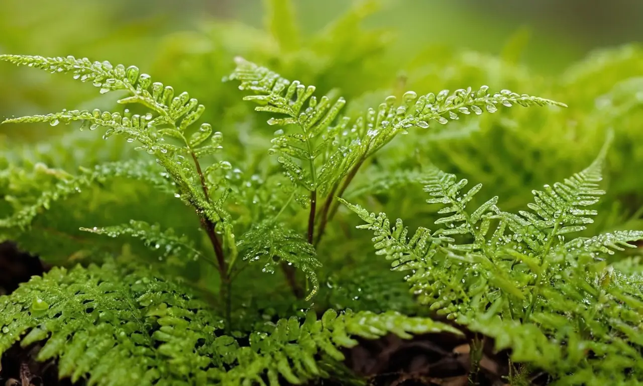 Licopodium verde, brillante y detallado en un entorno natural
