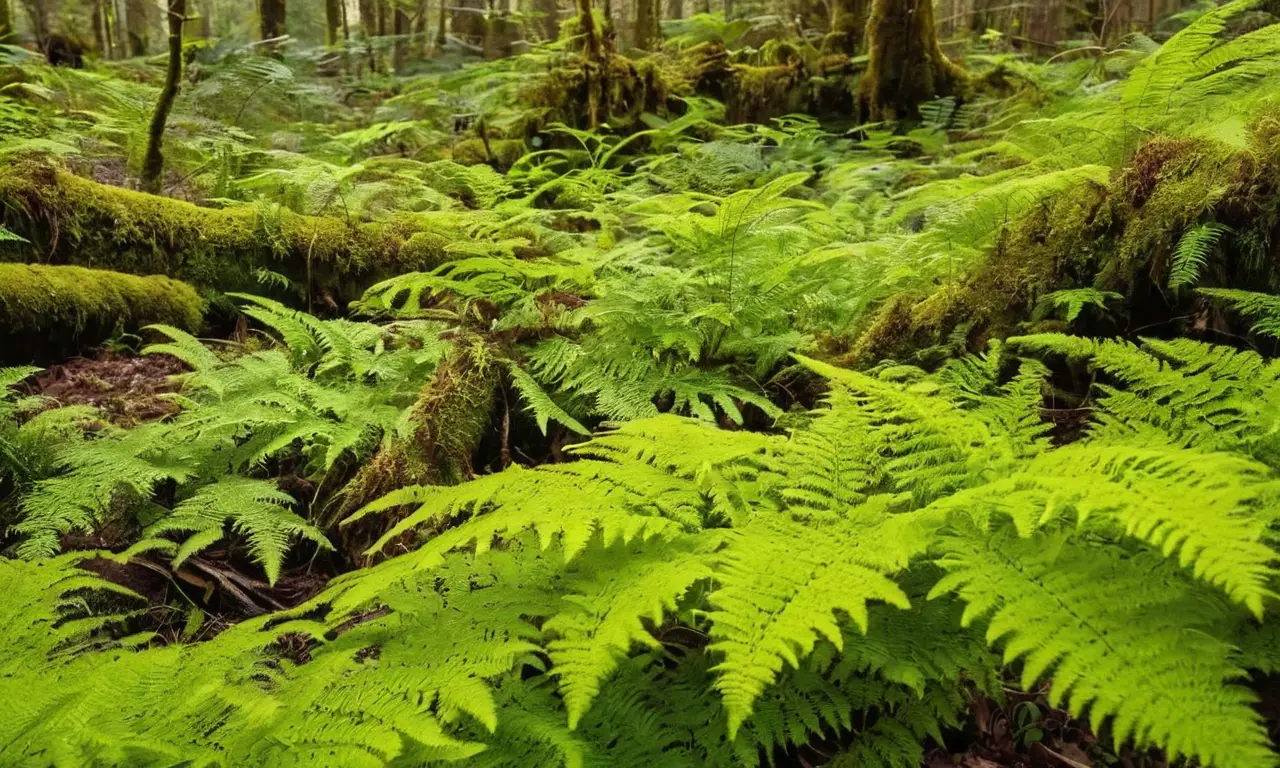 Bosque verde con helechos y tranquilidad