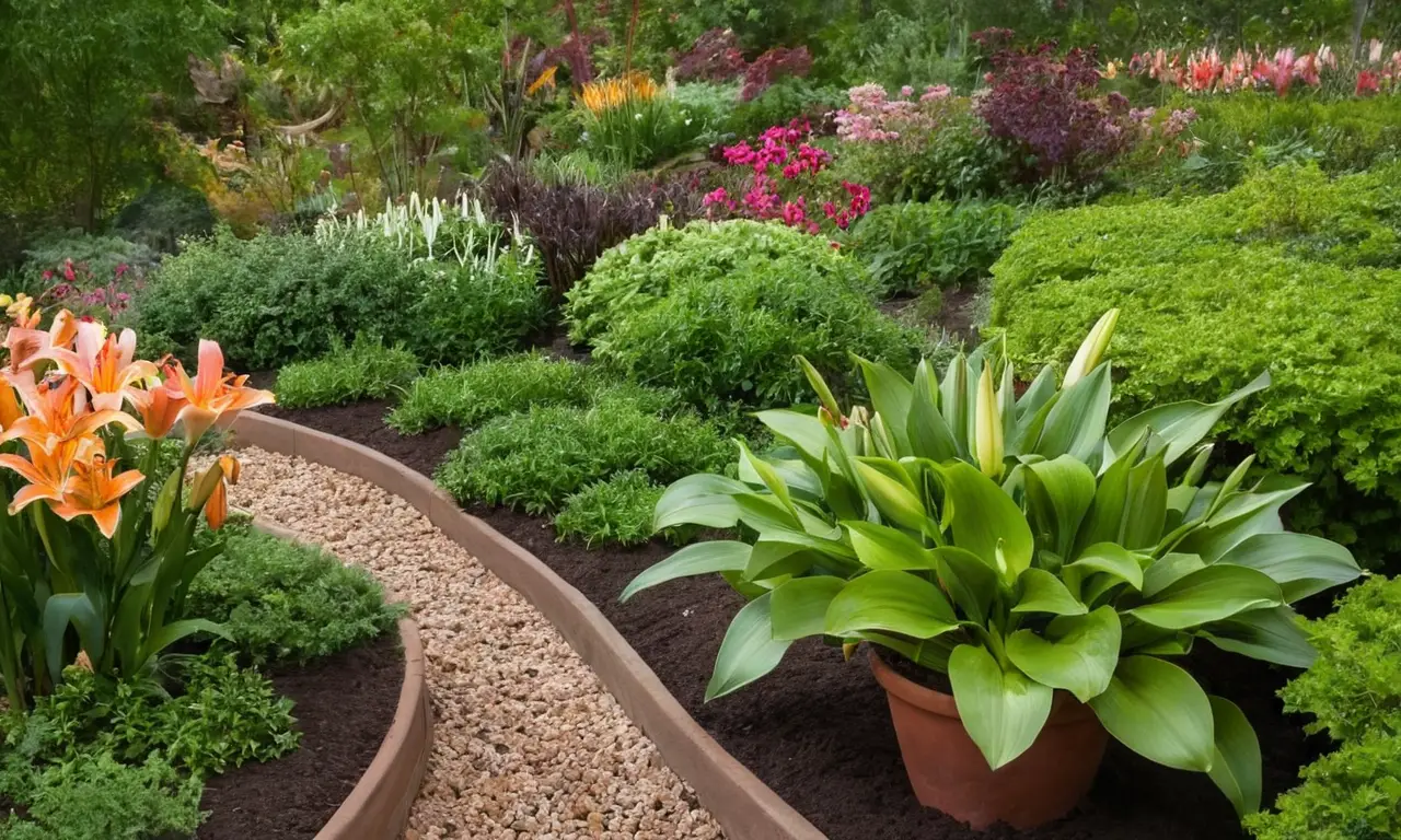 Jardín vibrante con lirios y naturaleza
