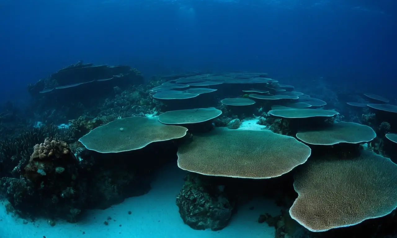 Mar profundo con corales y luz bioluminiscente