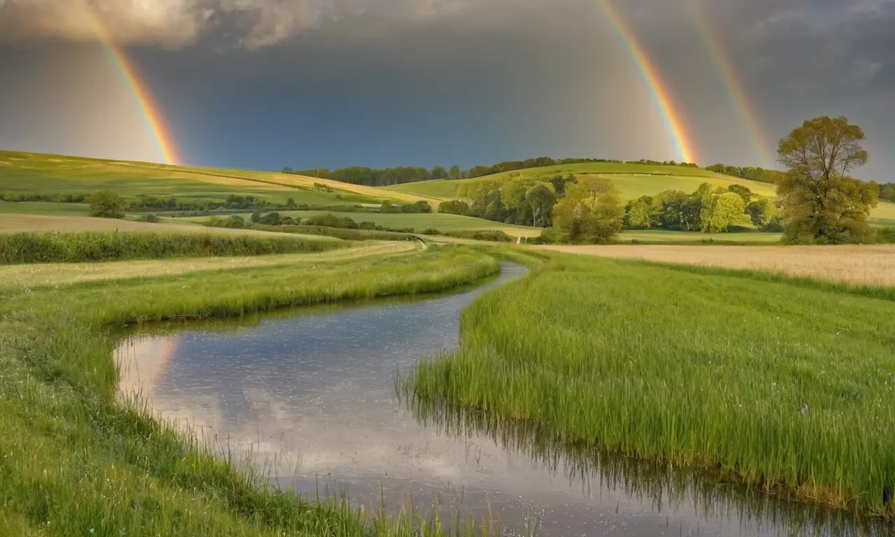 Paisaje danés onírico con peces cayendo