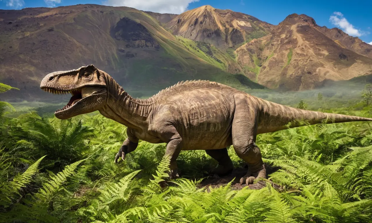Paisaje prehistórico con dinosaurios y tensión