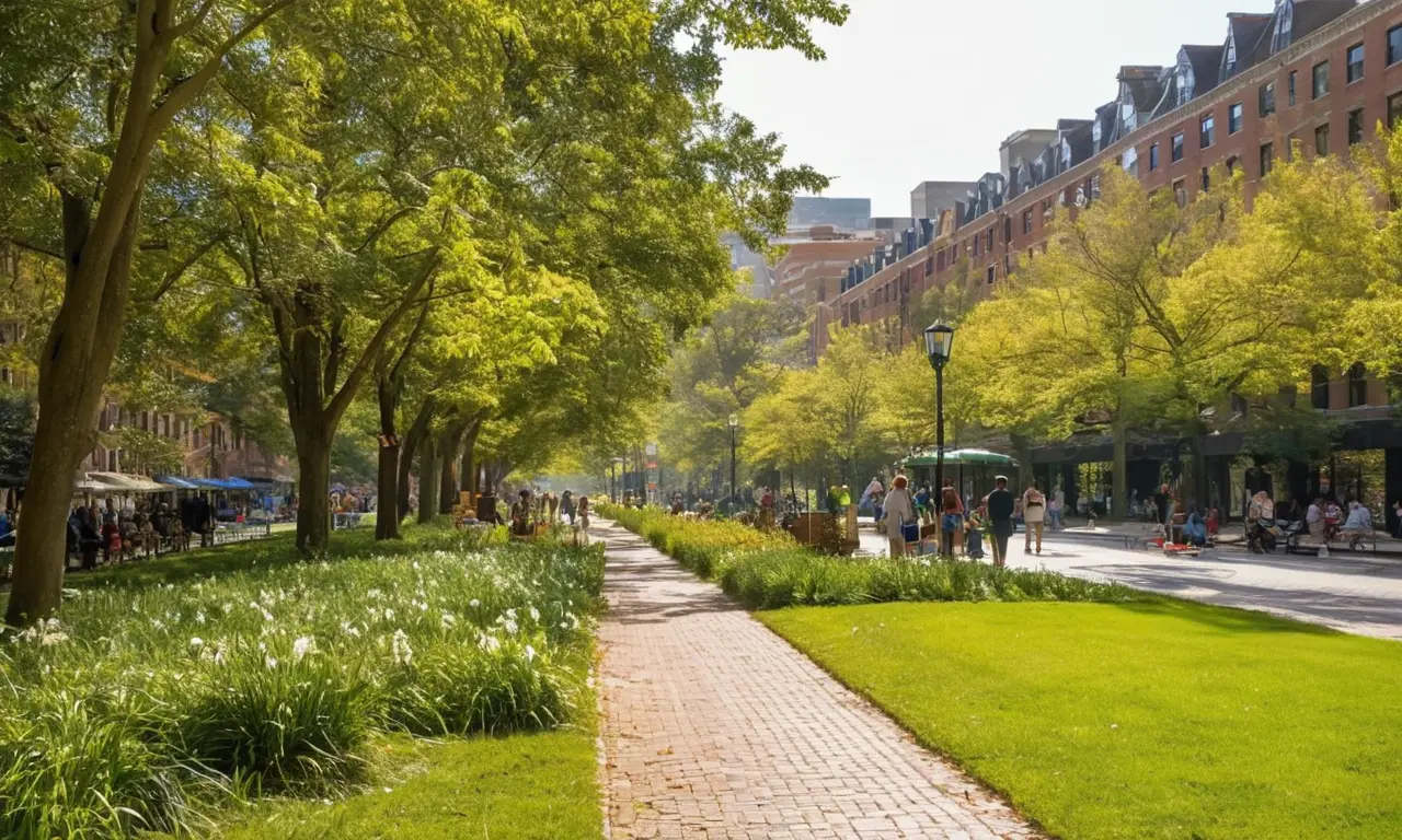 Ciudad vibrante con arquitectura diversa y vida