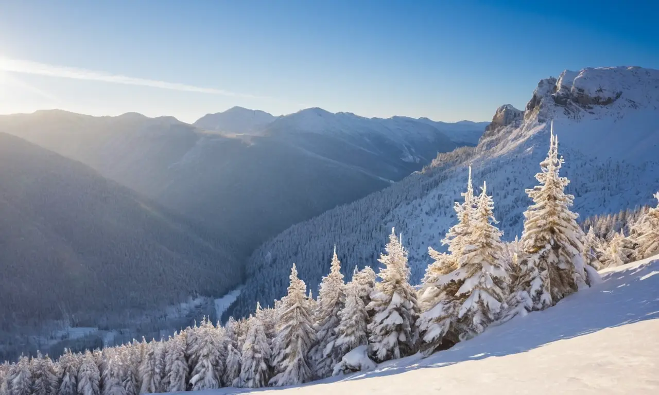 Paisaje invernal: montañas, nieve y tranquilidad