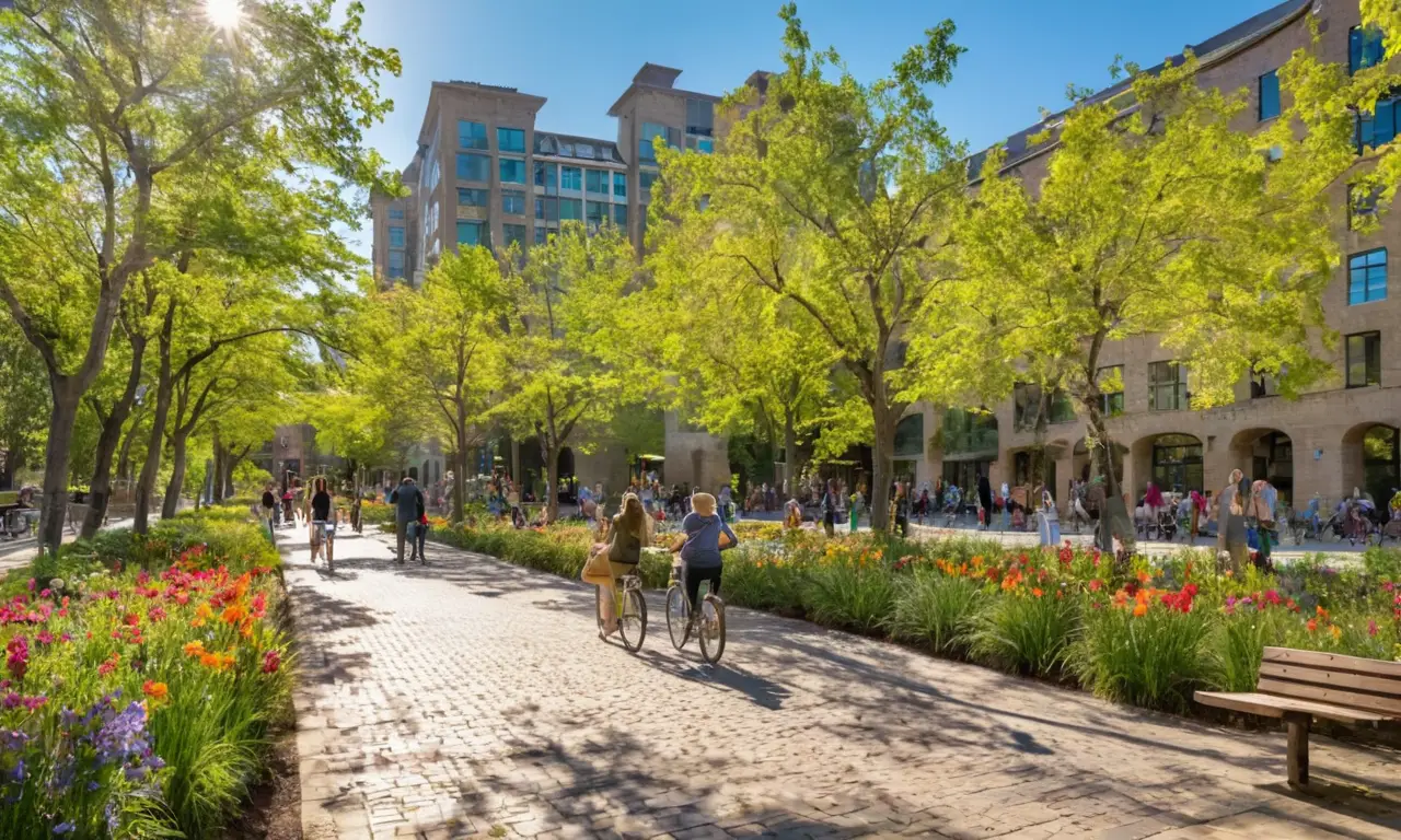 Parque vibrante y comunitario, lleno de vida