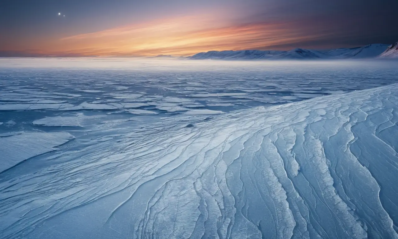 Paisaje helado con luces y sombras etéreas