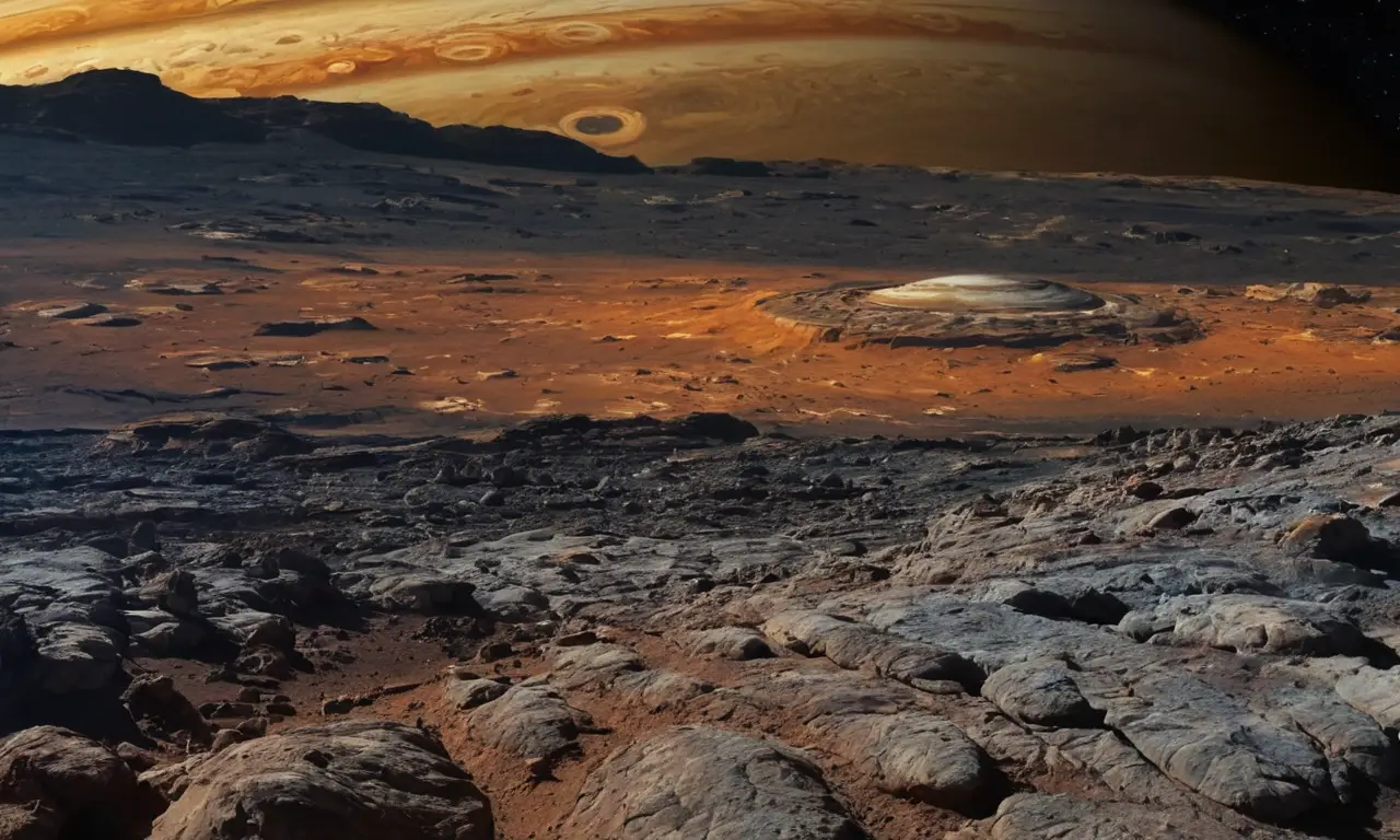 Paisaje lunar rugoso con cráteres y gases