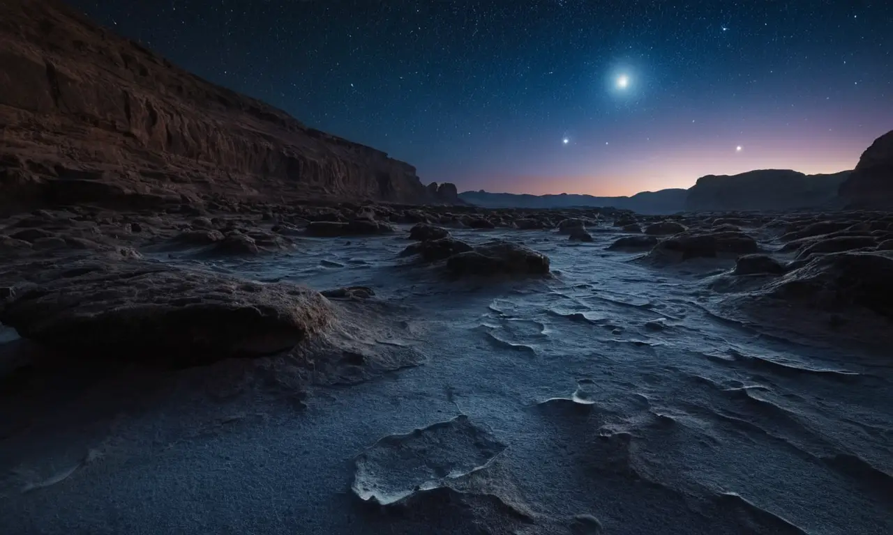 Espacio oscuro con planetas y estrellas brillantes