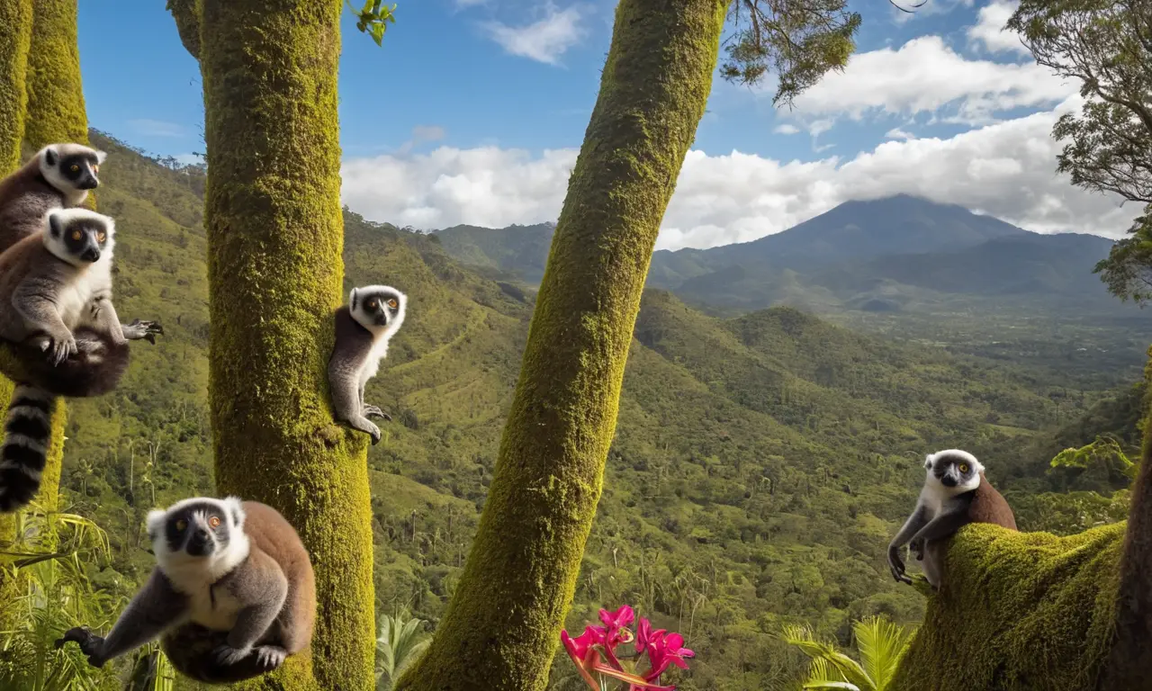 Paisaje vibrante de Madagascar con fauna diversa
