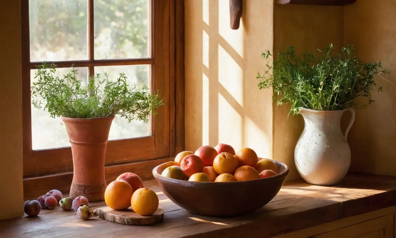 Cocina rústica con madroños y luz cálida