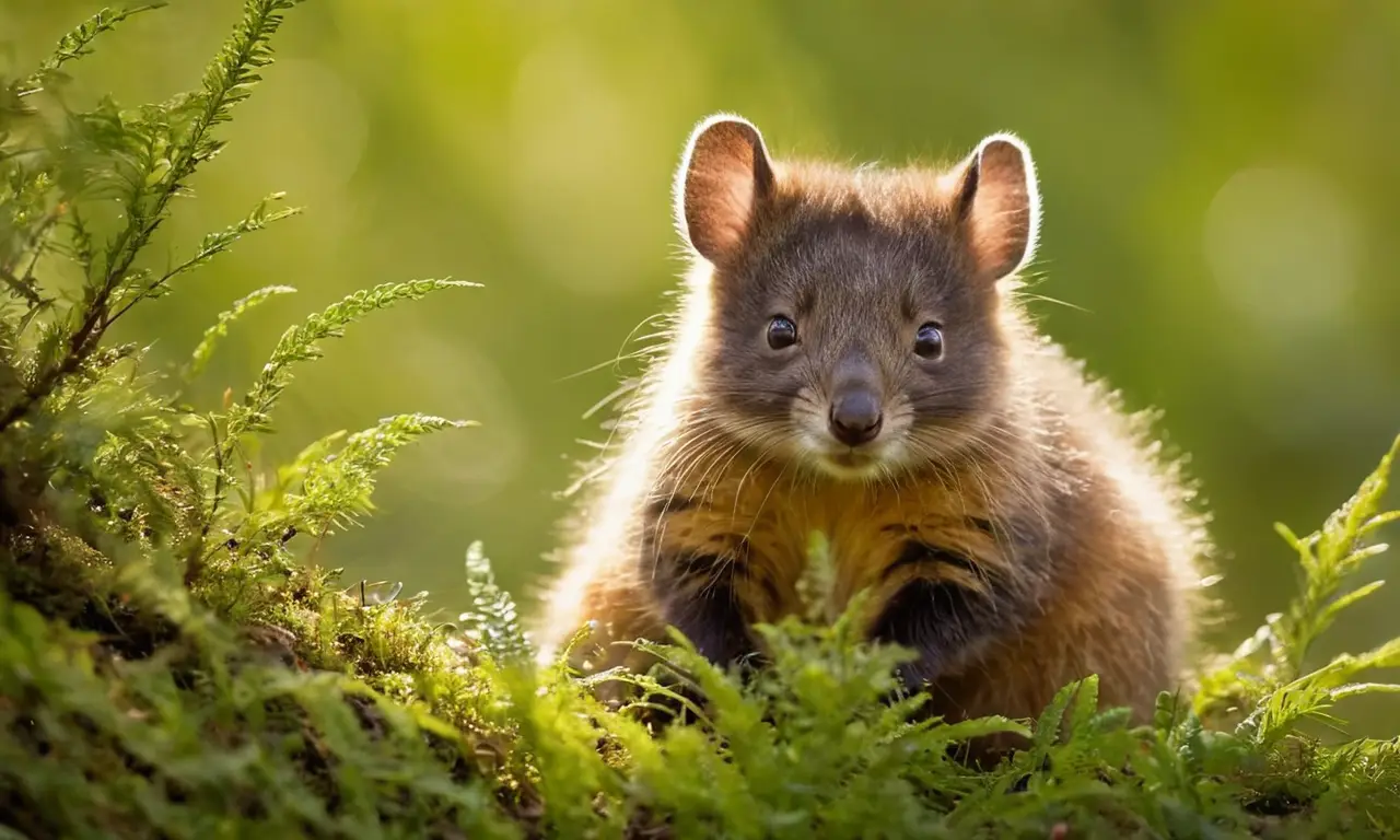 Un marsupial duerme en un bosque iluminado
