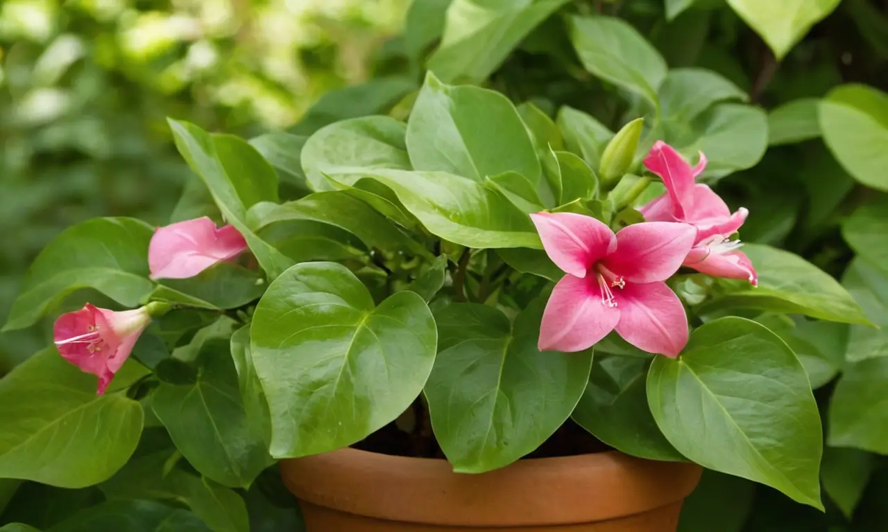 Planta vibrante con flores rosadas y hojas verdes