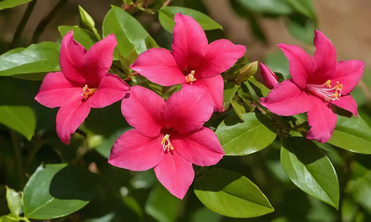 Mandevilla espléndida resplandece en vibrante jardín