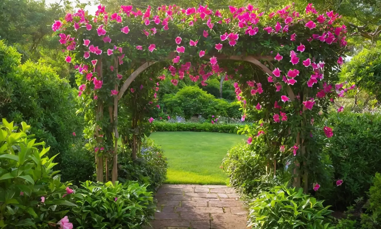 Jardín vibrante con flores y luz suave