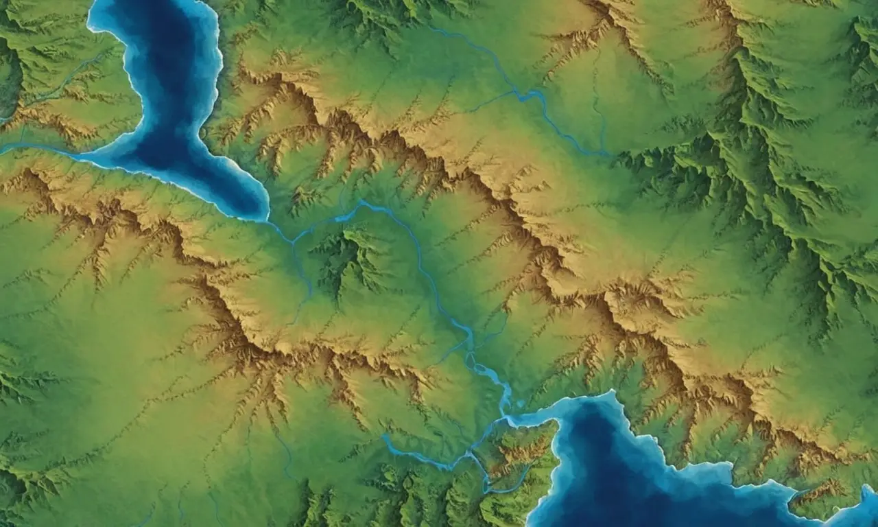 Mapa detallado con paisajes variados y colores vivos
