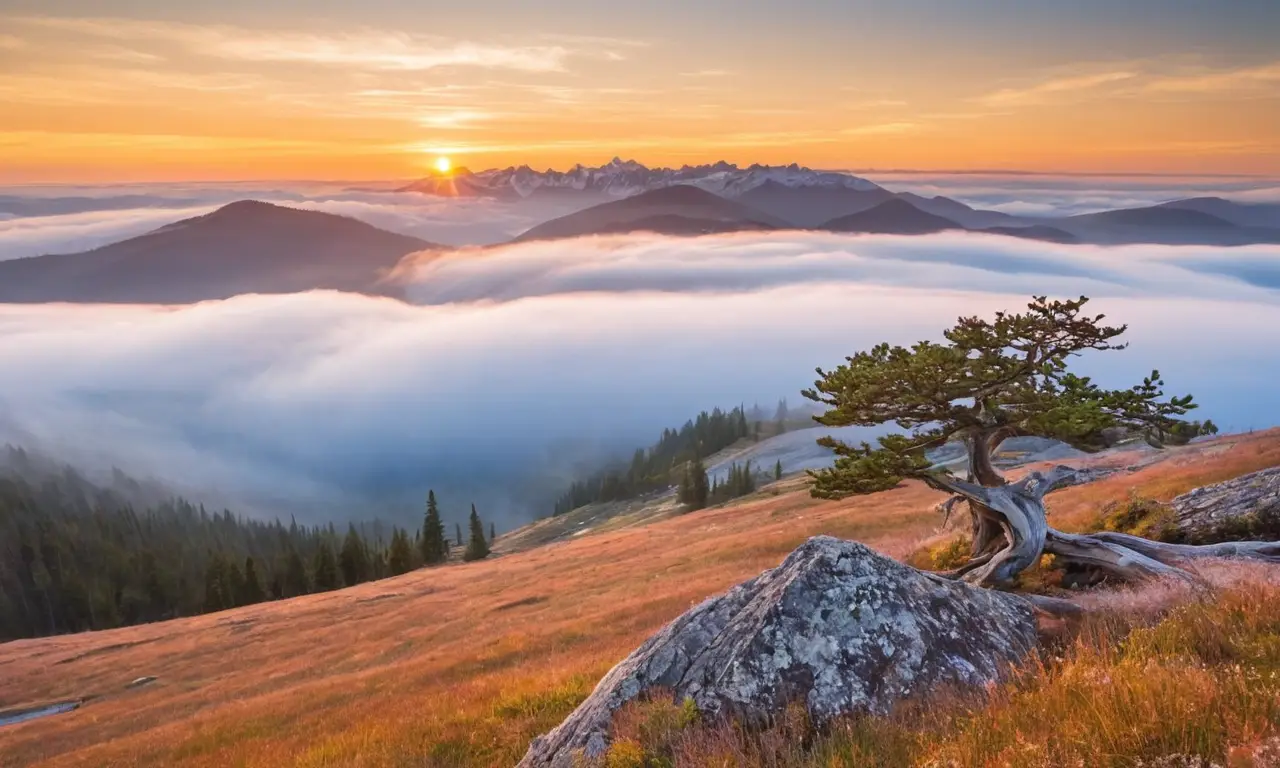 Montañas majestuosas con valles y niebla