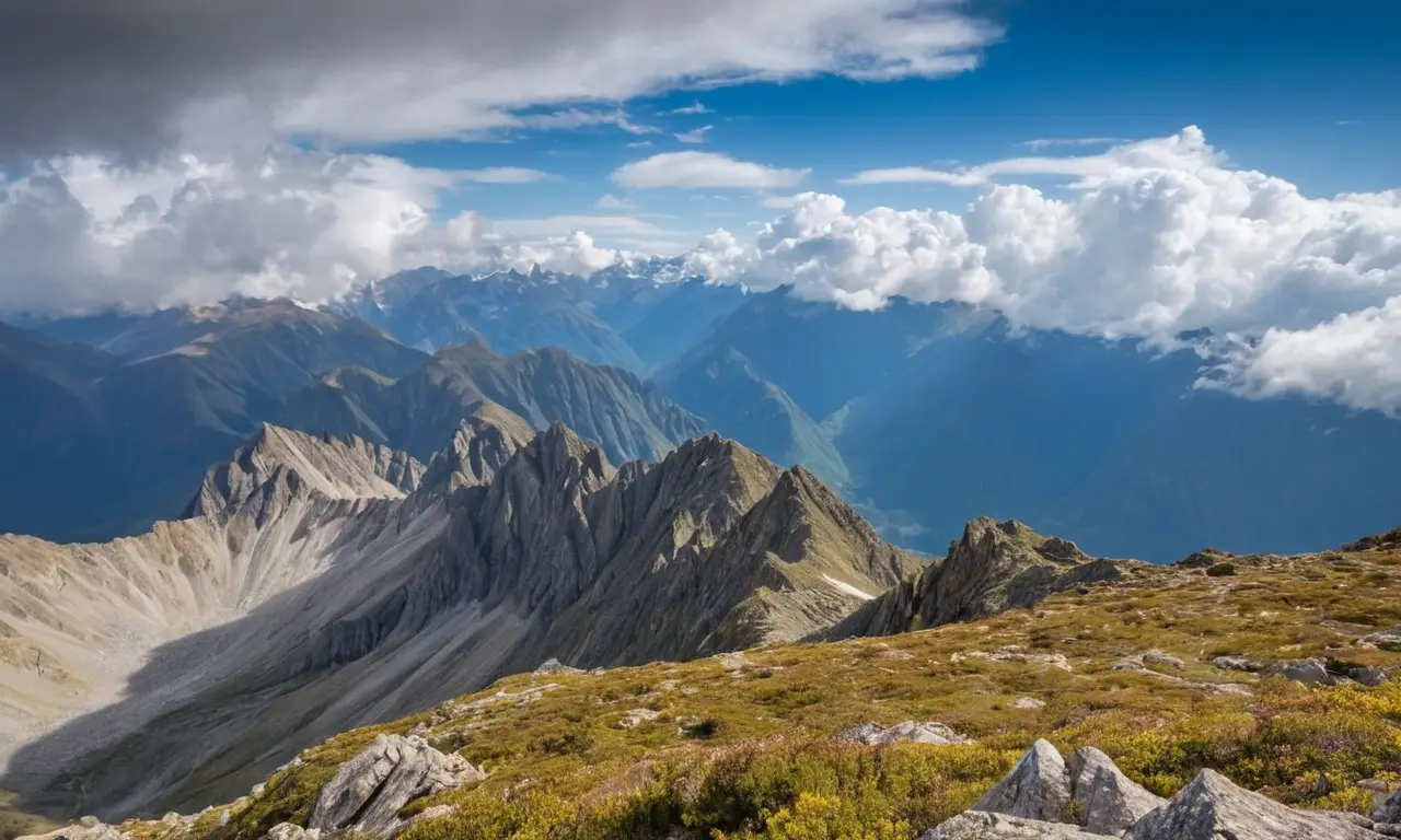 Nubes, montañas y luz crean un panorama sereno
