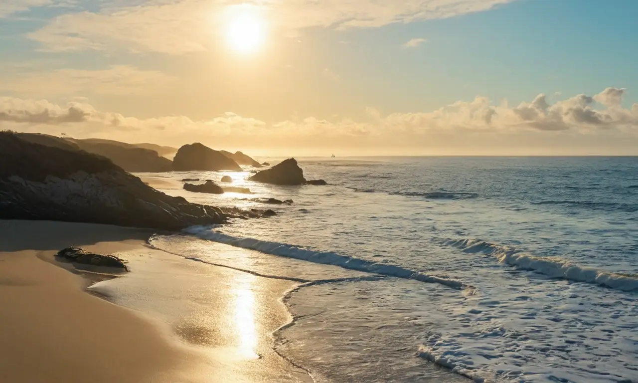Un océano sereno y misterioso llena el horizonte