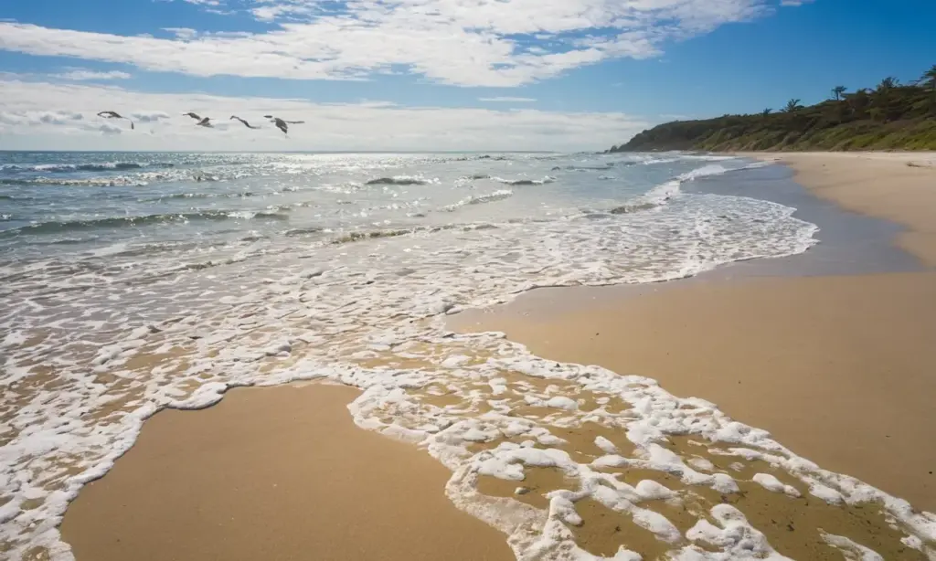 Playa serena con agua azul y vida