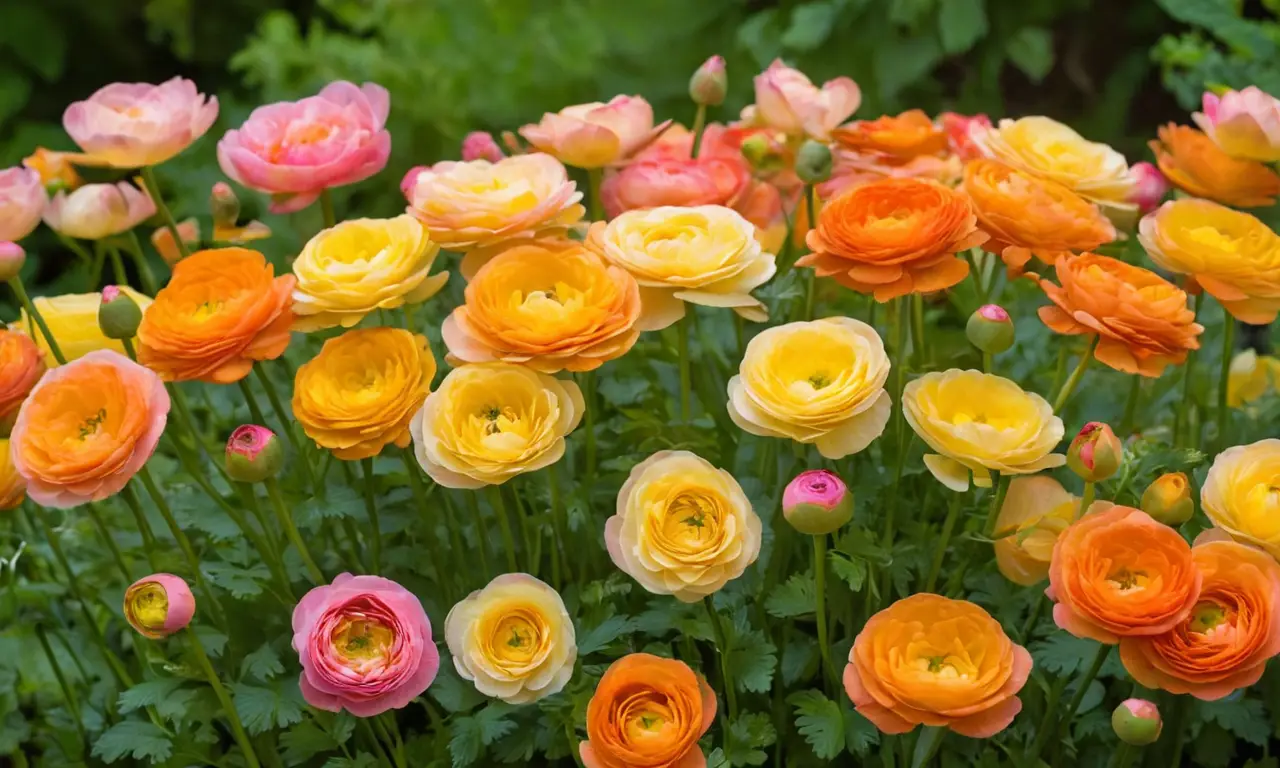 Jardín primaveral con vibrantes ranúnculos en flor