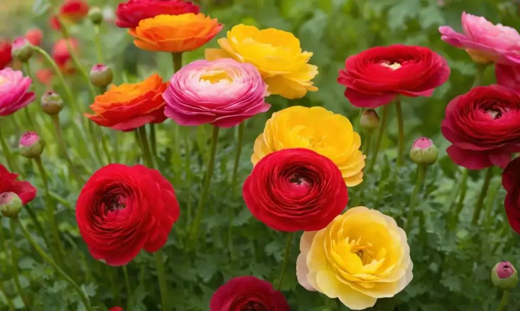 Flores de Ranunculus vibrantes en un jardín