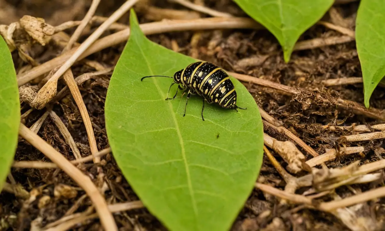 Ecosistema vibrante con hojas y larvas