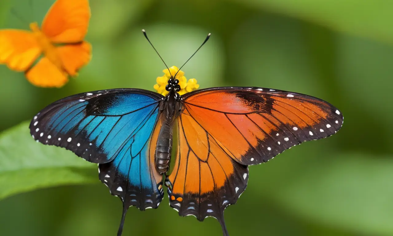 Mariposas coloridas descansan en hojas verdes