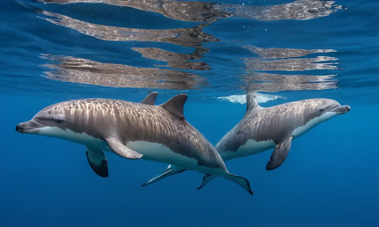 Delfines nadan en armonía en aguas cristalinas