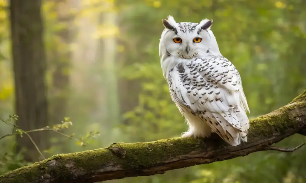 Búho blanco en un bosque mágico y sereno