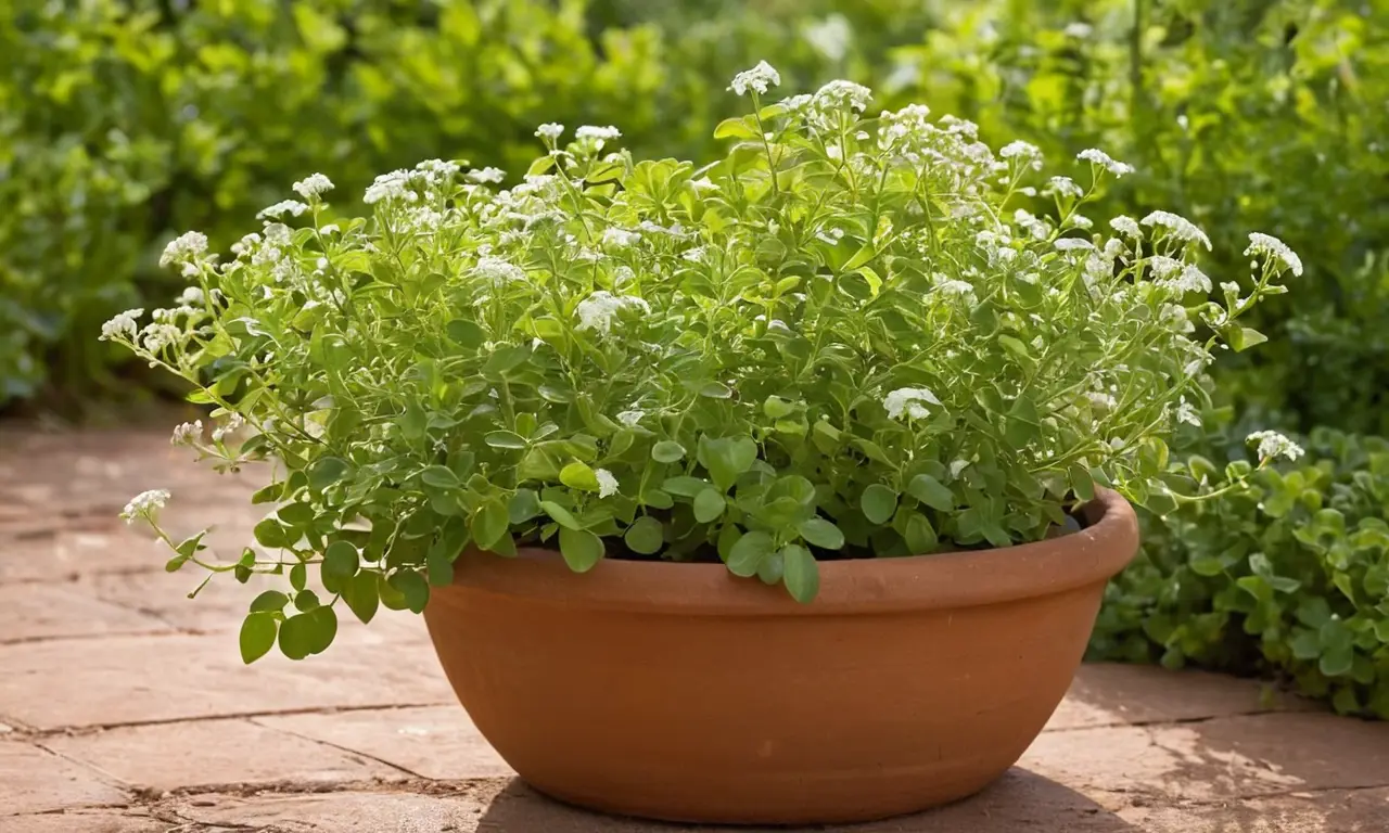 Oregano exuberante en un jardín iluminado